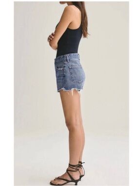 AGOLDE Parker Cut Off Denim Shorts Raw Hem Split Hem Roll Front Medium Wash 30